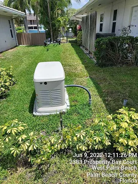 A standby generator installed by Ehman Electric at a Florida home