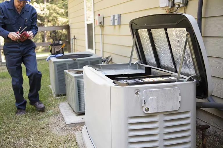 A standby home generator installed by Ehman Electric beside a Florida home
